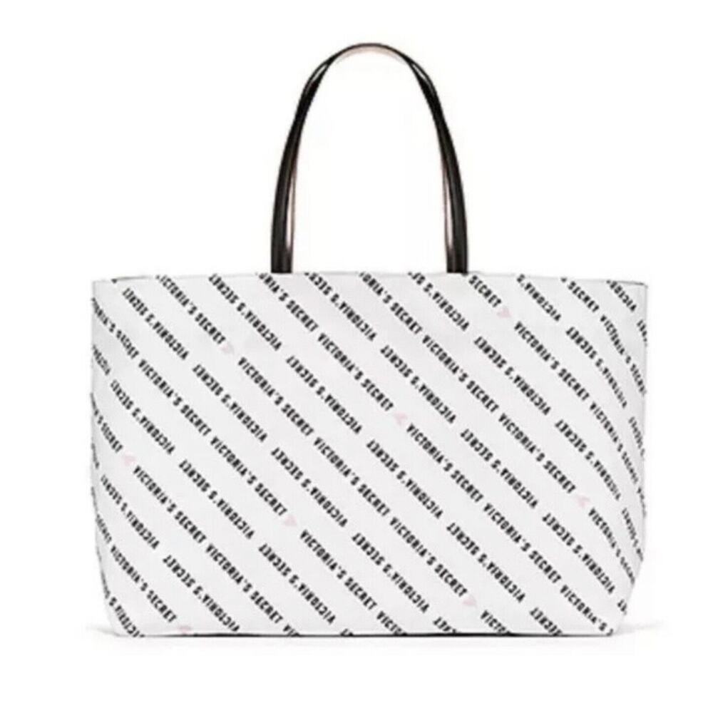 Victoria's Secret White Logo Print Tote Bag